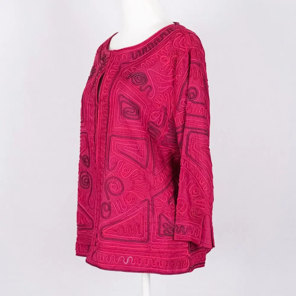 Embroidered Wearable Art Jacket Berry MEDIUM Abstract Bohemian Boho Southwestern